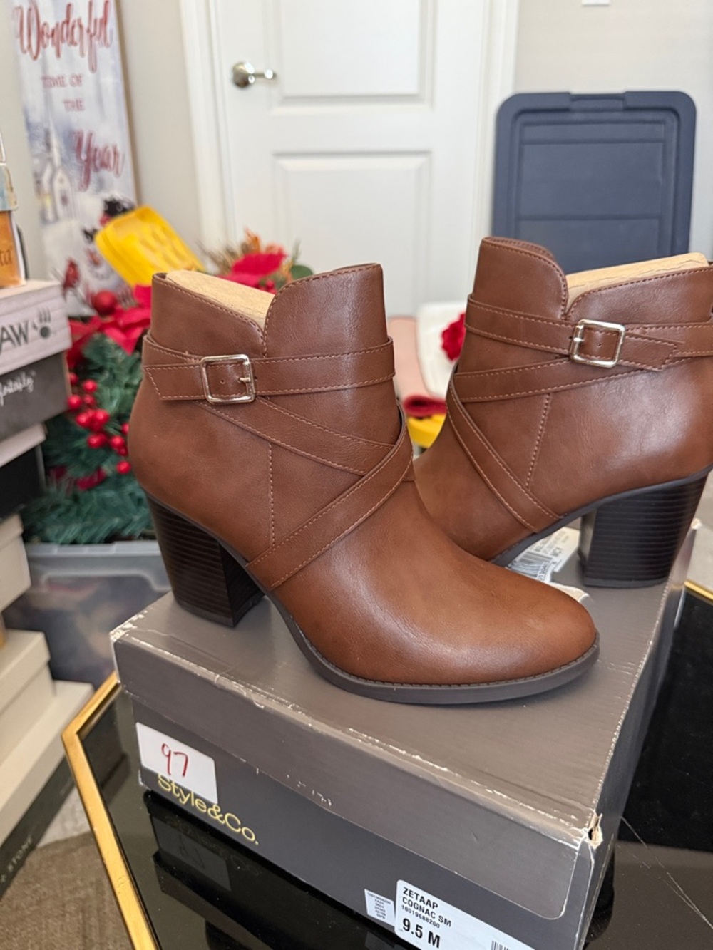 Style & Co. Chestnut Brown Ankle Booties with Buckle Detail